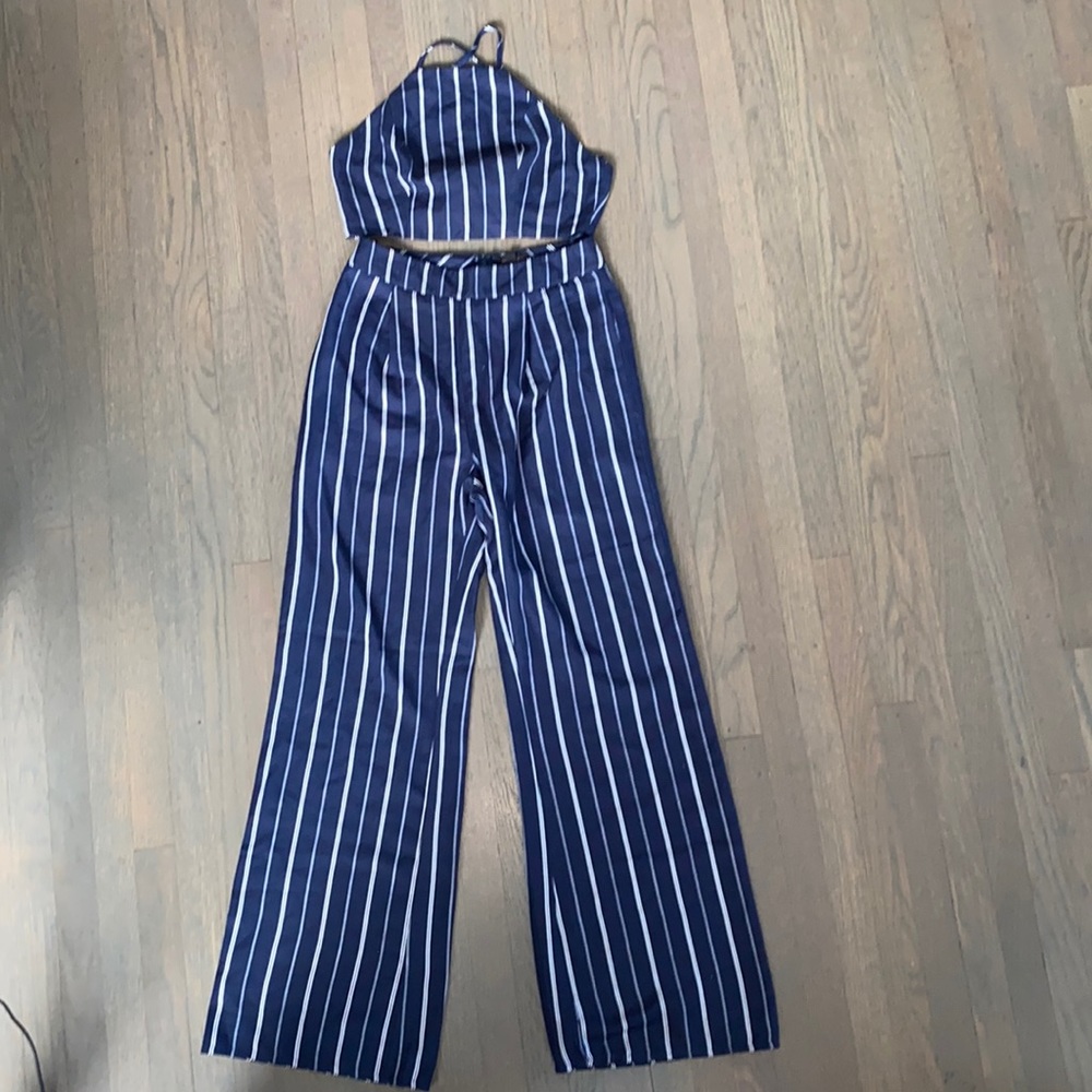 Navy Blue and White Strip Co-ord Set(Top Sz S Bottom Sz M)